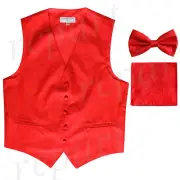 New formal Men's paisley slim fit Tuxedo Vest Waistcoat_Bowtie & Hankie Red