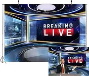 CORFOTO Fabric 9x6ft News Backdrop Photography TV Show Breaking News Monitor Equipment Microphone Reporter Interview Stage Center Camera Media Video Recording Photocall Background Poster Supplies