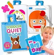 Curious Columbus Quiet Book – My Big Day Blue - Montessori Fabric Activity Book for Toddlers with 10 Pages of Learning & Quiet Play, Ideal for Airplane & Road Trip Travel