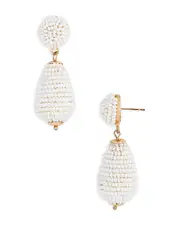 Kenneth Jay Lane White Bead Drop Earrings