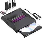 External CD/DVD Drive for Laptop & PC, DVD/CD Burner, Plug & Play, USB 3.0 & Type-C High Speed CD/DVD Reader & Writer, Portable Dvd Player for Laptop Mac MacBook Pro/Air, Windows 11/10/8/7, Linux PC