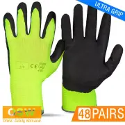 48 X HI VIS ULTRA WET SANDY GRIP WAREHOUSE HOME BUILDER TRADIES WORK SAFE GLOVES