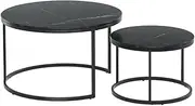 Artiss Coffee Table Set of 2 Marble-Effect Top Bedside Bed Sofa Side Nesting Tables Laptop Desk, Home Furniture Living Room Office, Metal Frame Rectangular End Particle Board Black