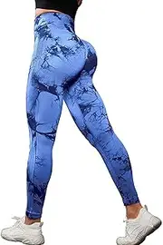 [Generic] Yoga Pants for Women Tummy Control Running Solid Color Work 2025 with Pockets, Blue, Large