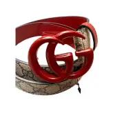 Gucci unisex GG Marmont thin belt in red leather Canvas 90/36