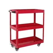 Ozanda Tool Cart Trolley Box 3-Tier Toolbox Garage Storage Roller Organizer Red