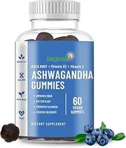 Ashwagandha Gummies & Vitamin D Gummies for Men & Women With Maca Root,Vitamin C, Gluten-Free, Non-GMO, Plant Based & Vegan - 60 Count