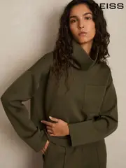 Reiss Khaki Iris Interlock-Jersey Funnel-Neck Sweatshirt (AU6660) | $280