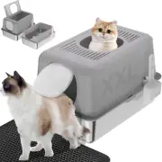 Stainless Steel Litter Box, XXL Top Entry Litter Box for Big Cats - Enclosed ...