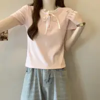 在飛比找蝦皮商城優惠-韓版夏季蕾絲蝴蝶結短袖t恤