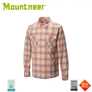 【Mountneer 山林 男 彈性抗UV格子長袖襯衫《橘》】31B05/防曬長袖/夏季襯衫/抗UV/格紋襯衫