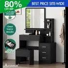 ALFORDSON Dressing Table Stool Set Makeup Mirror Cabinet Vanity Desk Black