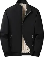 [Gsywaipei] Men's Zip Fleece Velvet Jacket Thicken Zipper Pocket Windproof Male Jackets Slim Fit Warm Lined Winter Outwear
