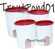 Tupperware Canister Set 4 Reminder Canisters Stacking Nesting Passion Red Seals