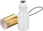 uxcell 3mL Roller Bottles, 2 Pack Glass Essential Oil Roller Balls with Golden Cover Cap Refillable Containers, White