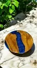 Blue Epoxy Console Table Top - Round Wooden Corner Table Top - Home Decor