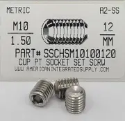 M10-1.50X12MM HEX SOCKET SET SCREWS CUP POINT A2 STAINLESS STEEL (10)