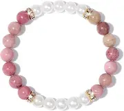 [GolbalJew] Bracelet for Women Beaded Bracelets Anxiety Healing Crystal Stretch Bracelet Chakra Natural Gemstone Lava Rock Rose Quartz Stress Relief Gifts For Women Pink Zebra Jasper Luck Stone