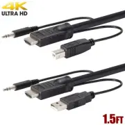 1.5FT HDMI USB KVM Cable & 3.5mm Audio Plug Monitor Keyboard Mouse 4K 60Hz HDR