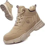 [PJZHJ] Steel Toe Boots for Men Waterproof Safety Shoes Lightweight Slip Resistant Construction Work Boots Hiking Boots