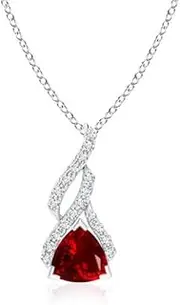 [Angara] Natural Trillion Ruby Solitaire Pendant Necklace with Diamond Swirl in 14ct Solid Gold for Women | July Birthstone Jewellery for Her