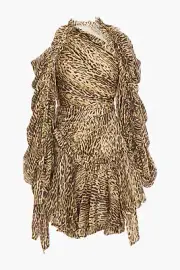 RRP€1637 ZIMMERMANN Silk Espionage Drawn Dress AU0 US4 XS Draped Ruffled Leopard