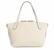 Burberry Women's Medium Welburn Check & Leather Tote Bag, Limestone, MSRP $1,250
