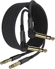 Elebase 1/4 Inch TRS Instrument Cable 10ft 2-Pack,Right-Angled to Straight 6.35mm Male Jack Stereo Audio Cord,6.35 Balanced Interconnect Line for Electric Guitar,Bass,Mixer,Amplifier,Speaker,3M
