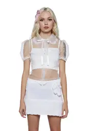 [Sugar Thrillz] Delicate Interlude Sheer Blouse - White