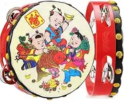 Tamborine Chinese Style for Folk Dance, Song Recording Tambourines for Adults, Beginner Hand Drum Portable Metal Jingles Held Percussion(16 cm)