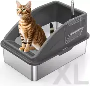 Stainless Steel Litter Box with Lid, XL Metal Cat Litter Box for Big Cats, Extra