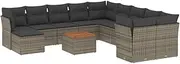 vidaxl Garden Sofa Set with Cushions - 12 Piece Grey Poly Rattan Outdoor Patio sectional Seating with Storage & Acacia Wood Table