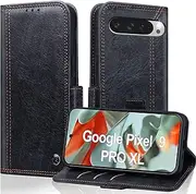 [Noaivoky] Flip Wallet Case for Google Pixel 9 Pro XL 6.8 inch, Black PU Leather Shockproof Protective Cover with Stand Feature, Wallet Design, 3 Card Slots, Magnetic Closure