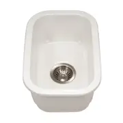 Houzer Platus 13" White Fireclay Undermount Single Bowl Bar Sink PTB-1318 BQ