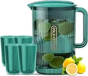 LAPOOH Water Pitcher Fridge Door Water Jug with Handle Beverage Serveware and Storage Container for Hot Liquids or Cold Drinks Shatterproof 74oz Iced Tea Pitcher Kettle with 4 Cups
