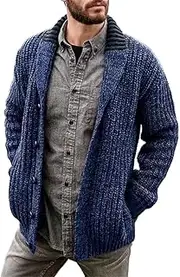 [Generic] Mens Cardigan Sweaters Long Sleeve Shawl Collar Button Down Open Front Knit Cardigans Casual Warm Sweater