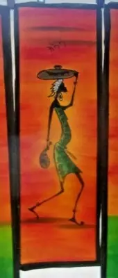Authentic Paint On Fabric Batik African Art Unframed Cloth Going to Market