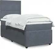 vidaXL King Single Box Spring Bed - Dark Grey Velvet Bed Frame with Pocket Spring Mattress & Adjustable LED Headboard