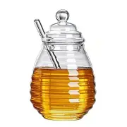 14oz Glass Honey Jar Pot with Dipper and Lid Clear Glass Honey Container