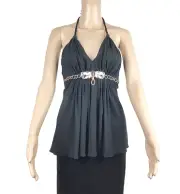 Sky Halter Top With Two Rhinestone Tiger Heads Size XS