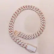 15Ct Round Lab Created Diamond Men's Miami Cuban Link Chain 14K Rose Gold Finish
