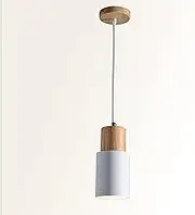 YOXANG Modern Simple Pendant Lighting Creative Metal Pendant Lamp Solid Wood Cylinder Shape Adjustable Hanging Lights Mini Decor Chandeliers for Dining Rooms E27 Lamp Holder D10 X H20.5 cm White