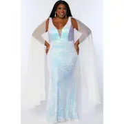 Johnathan Kayne for Sydney's Closet Fitted Mermaid Plus Size Sequin Evening Gown in Pearlescent at Nordstrom, Size 14