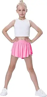 [Breevo] Soft Girls Butterfly Shorts Comfortable 2-in-1 Kids Flowy Shorts for Running, Dance, Sports