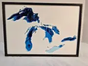 Great Lakes 3D depth Map with Black Frame -Great for a Shelf or Desk 3D Printed.