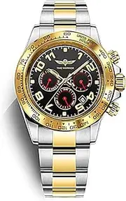 [TIME WARRIOR] Men's Automatic Watch Stainless Steel Bezel Multifunction Chronograph Luminous Waterproof Luxury Dress, Sapphire Glass, BLACK, Chronograph,Mechanical