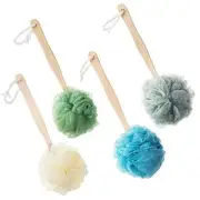 4 Pack Exfoliating Loofah Back Scrubber Body Sponge w/ Long Handle for Bathroom