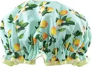 The Vintage Cosmetic Company Lemon Print Shower Cap, Vintage Inspired Lightweight and Elasticated Waterproof Cap, Keeps Hair Dry and Frizz Free, Reusable Shower Cap for Women, Lemon Print Design