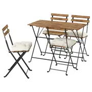 TÄRNÖ table+4 chairs, outdoor, black/light brown stained foldable/foldable Kuddarna light grey-beige, 100x54 cm