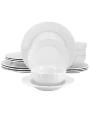 Elama Julia 16pc Scalloped Double Bowl Porcelain Dinnerware Set